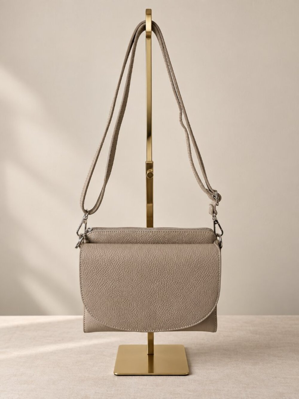 Dark Beige Italian Leather Crossbody Bag, Minimalist Leather Shoulder Bag